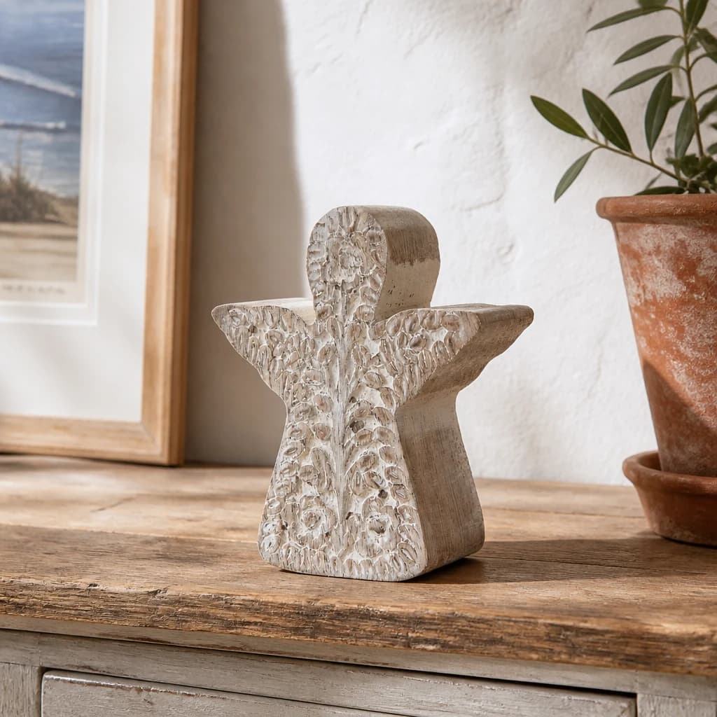 White Wash Collection Patterned Angel Decoration - Decorative, photo 1 of 3