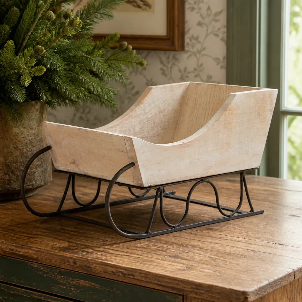 White Wash Collection Wooden Decorative Sleigh - Decorative, photo 1 of 3