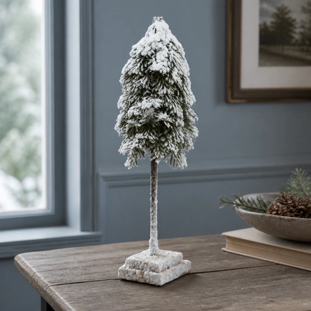 Medium Snowy Cedar Tree On Wood Block - Sculptures & ornaments, photo 1 of 4