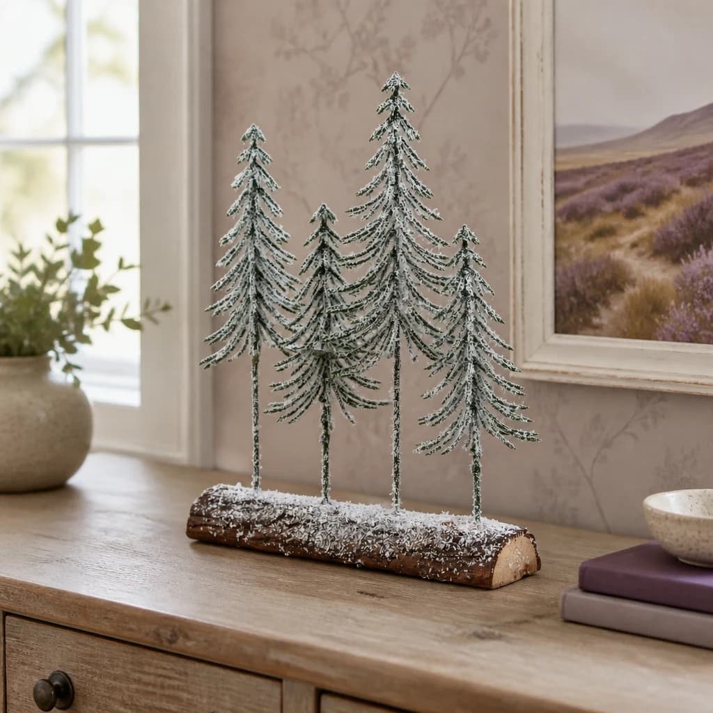 Small Snowy Spindle Tree Quad In Wood Log - Sculptures & ornaments, photo 1 of 3