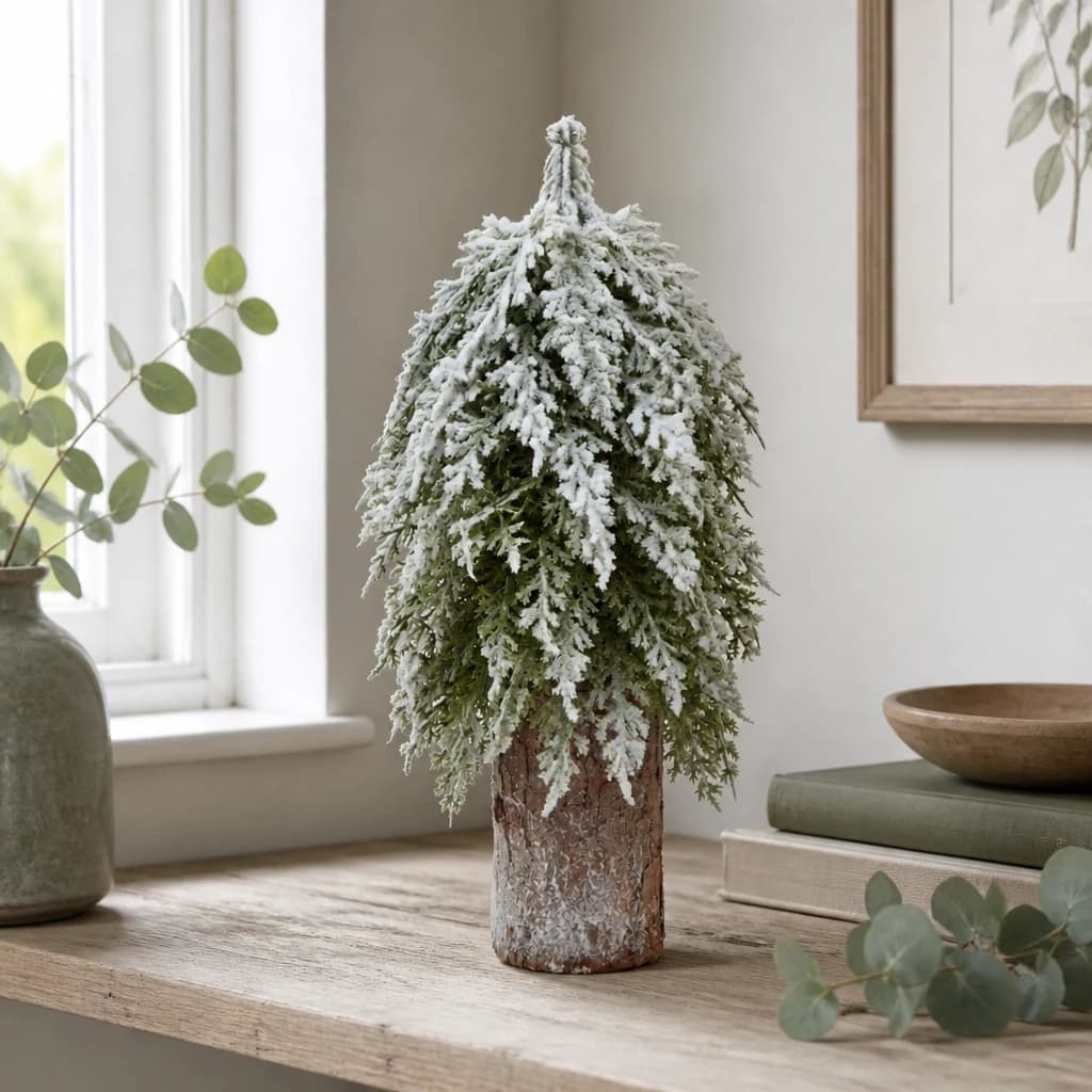 Small Snowy Fir Tree On Tall Wood Log - Sculptures & ornaments, photo 1 of 3