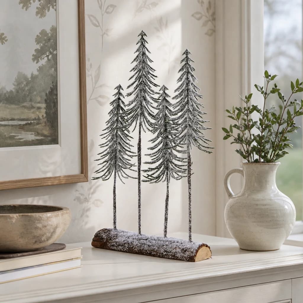 Medium Snowy Spindle Tree Quad In Wood Log - Sculptures & ornaments, photo 1 of 3