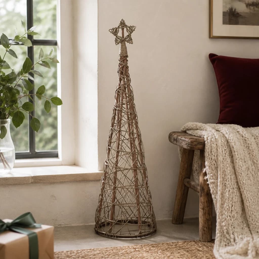 Small LED Wicker Christmas Tree With Star - Decorative, photo 1 of 5
