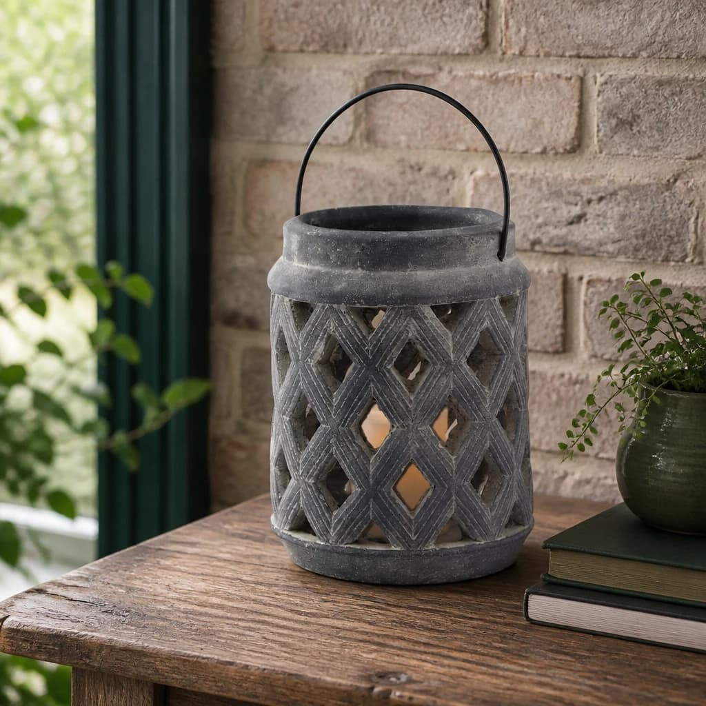 Amalfi Grey Large Lattice Lantern - Lanterns, photo 1 of 3