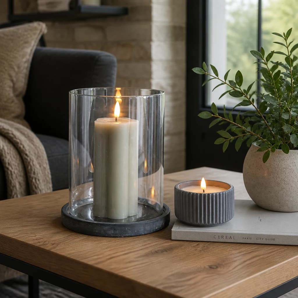 Amalfi Grey Large Hurricane Lantern - Lanterns, photo 1 of 4