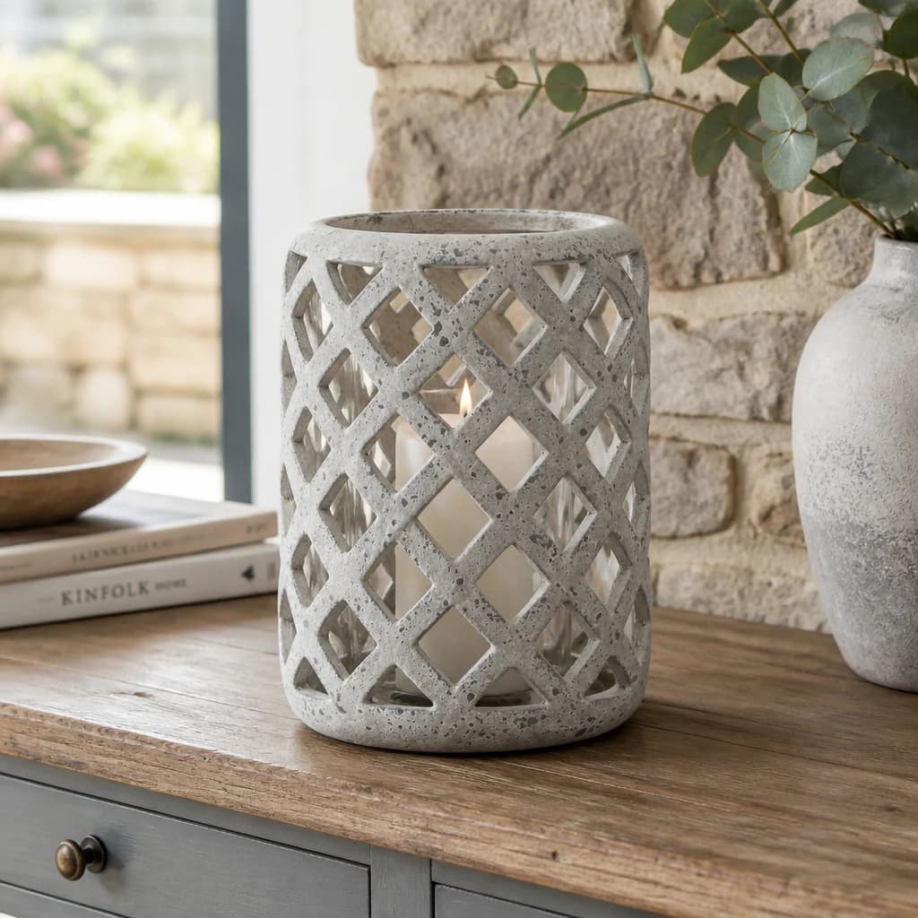 Grey Stone Effect Hurricane Lantern - Lanterns, photo 1 of 3