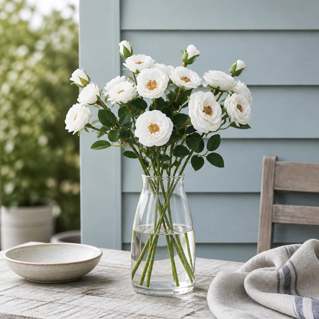The Natural Garden Collection White Hedge Rose Stem — Pack of 5 - Artificial plants & flowers, photo 1 of 2