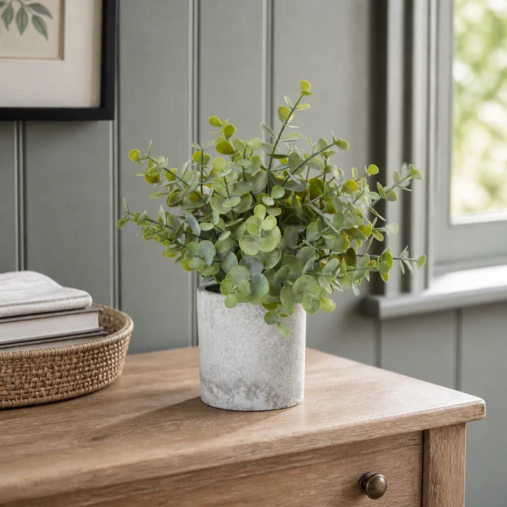 Small Button Eucalyptus Plant In Grey Pot - Artificial plants & flowers, photo 1 of 2