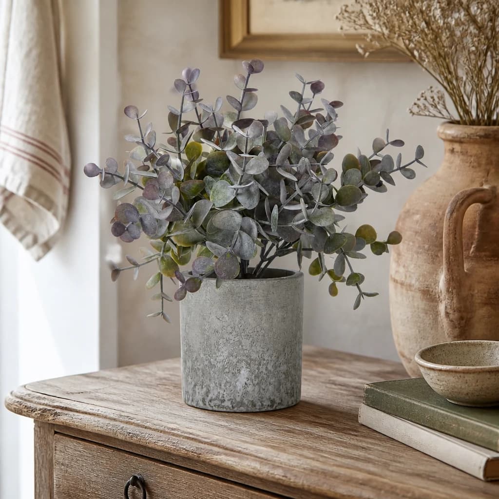 Small Eucalyptus Cinerea Plant In Grey Pot - Artificial plants & flowers, photo 1 of 2