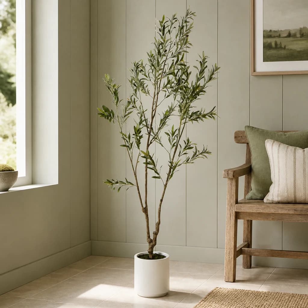 Apulia Olive Tree In White Pot 210Cm - Artificial plants & flowers, photo 1 of 5