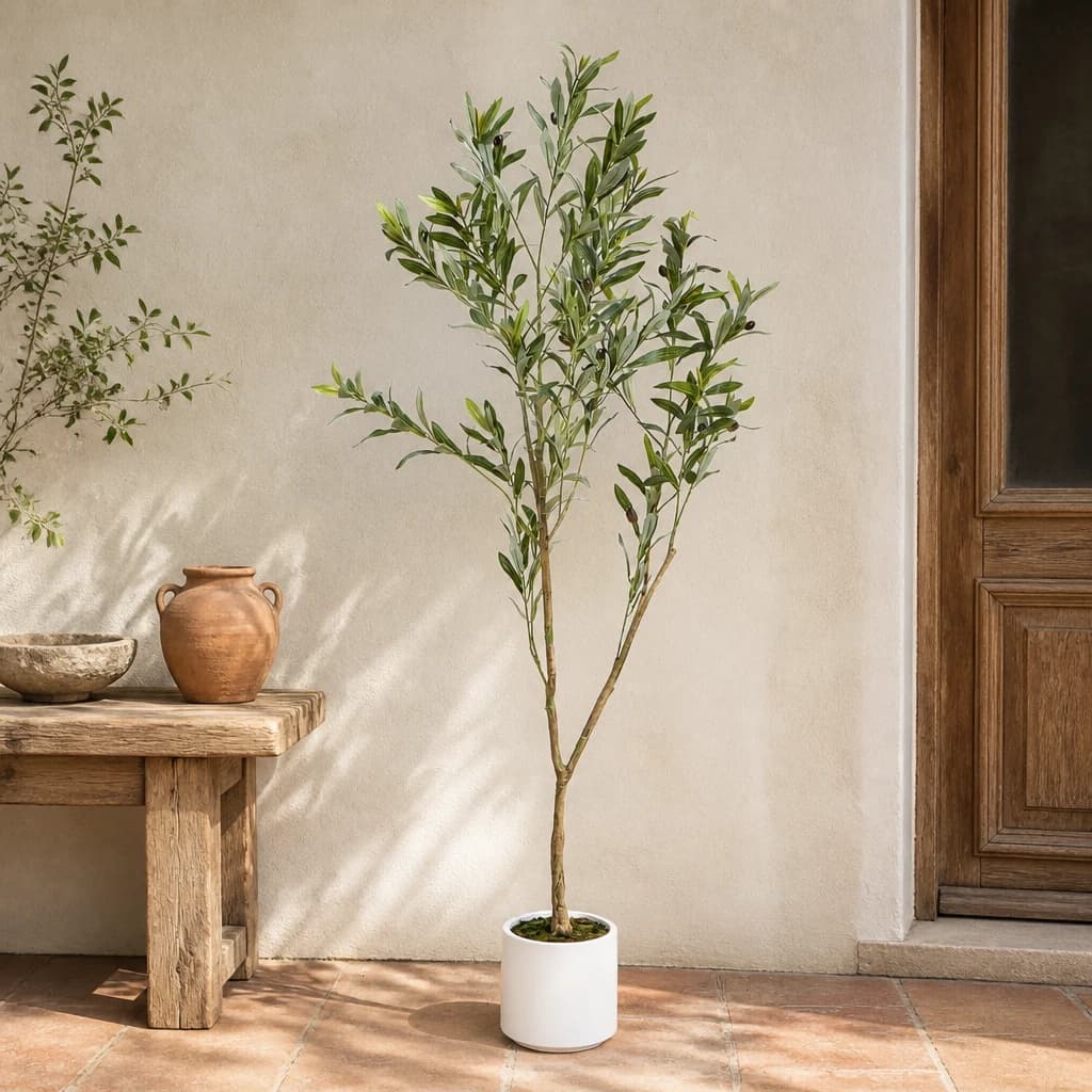 Apulia Olive Tree In White Pot 150Cm - Artificial plants & flowers, photo 1 of 5