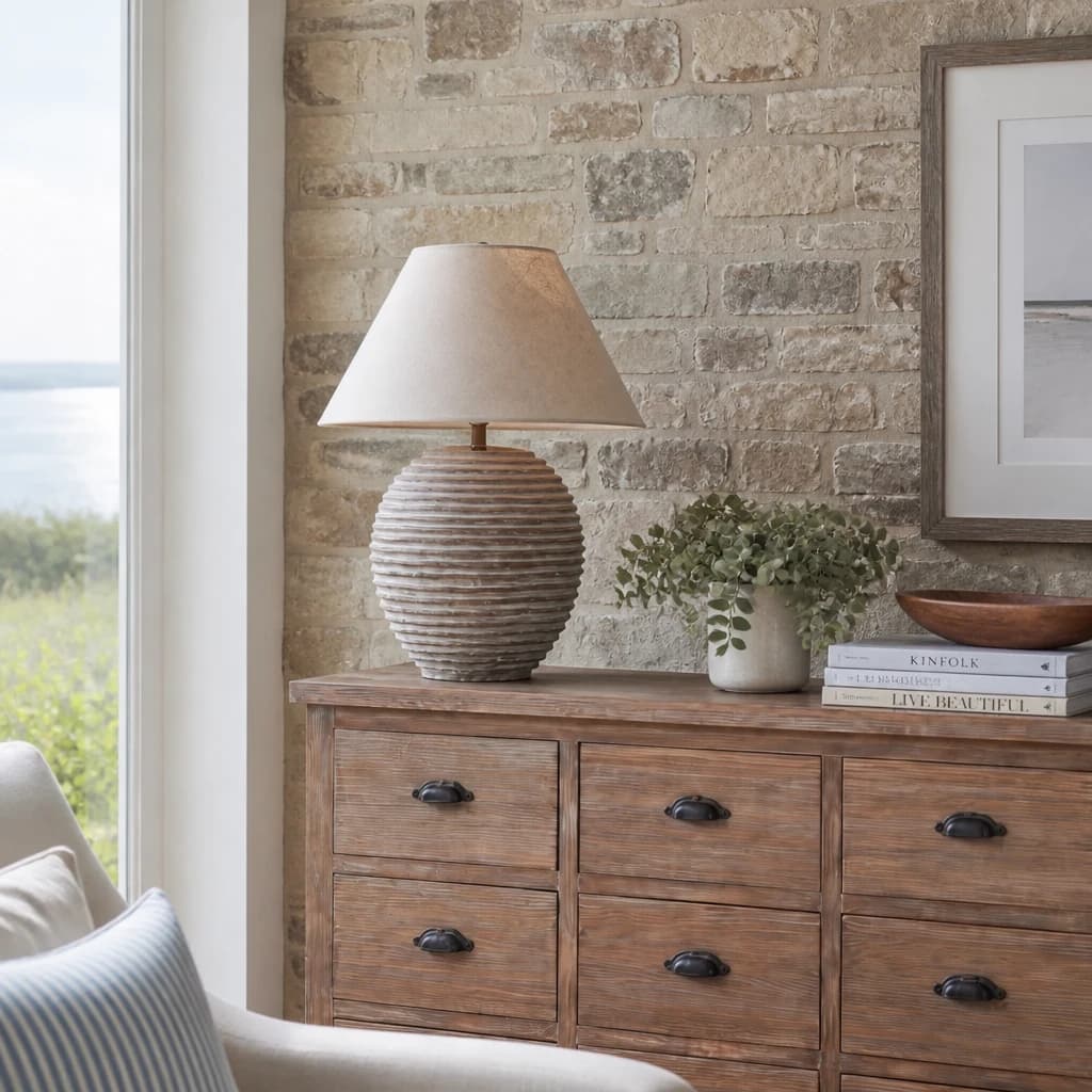 Saturn Table Lamp With Linen Shade - Table lamps, photo 1 of 5