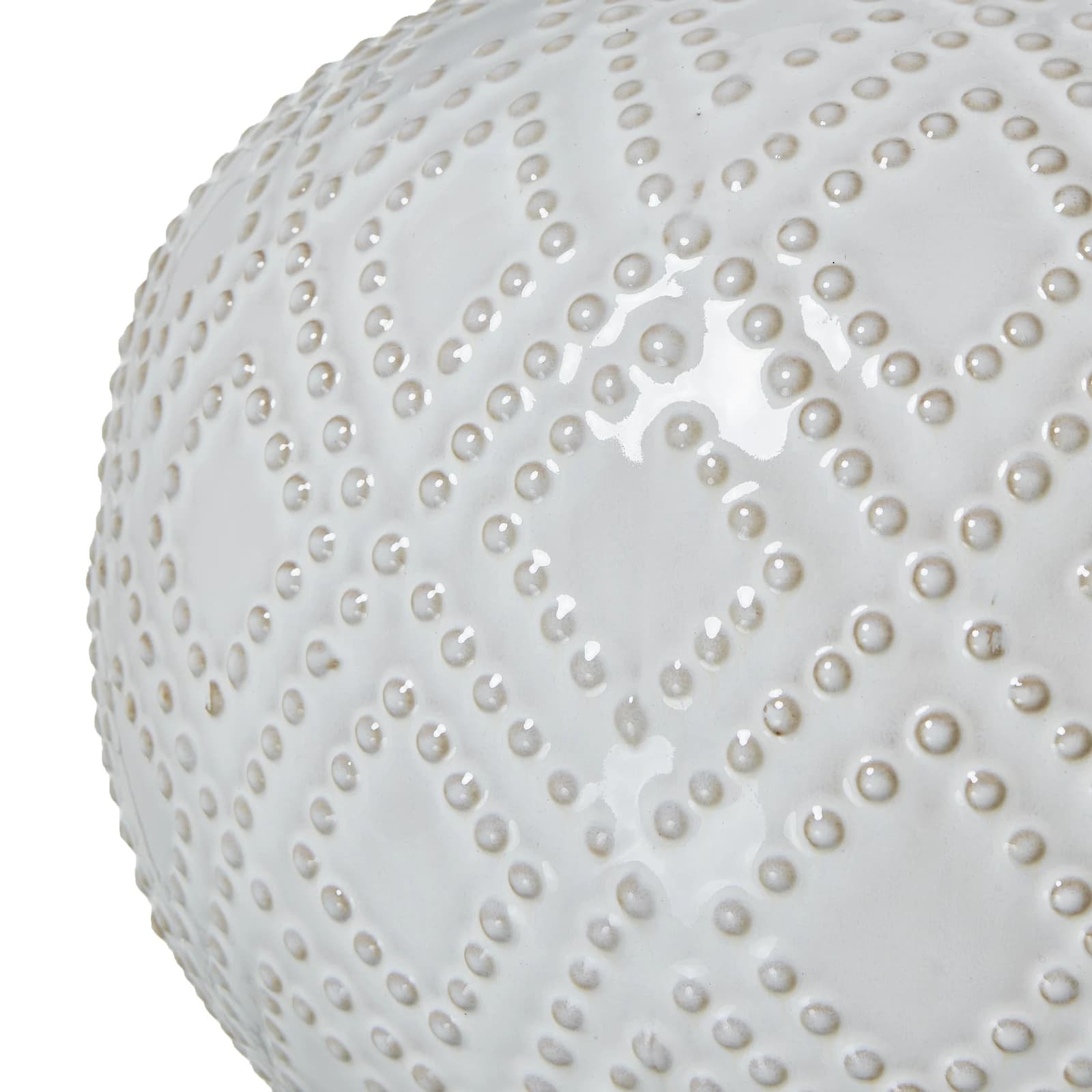 Squat White Beaded Ceramic Lamp With Linen Shade - Table lamps, photo 5 of 5