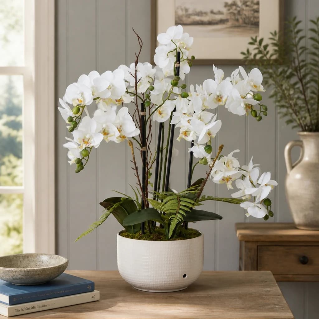 Large White Orchid In Ceramic Pot