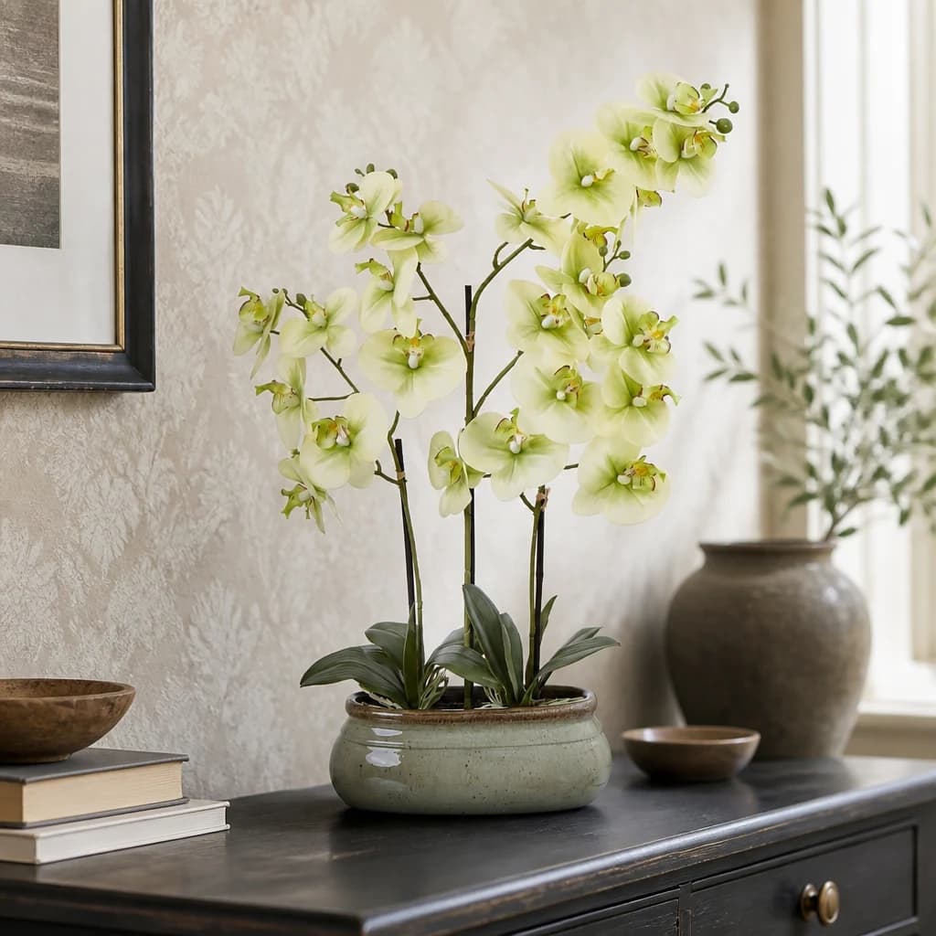 Large Green Orchid In Ceramic Pot