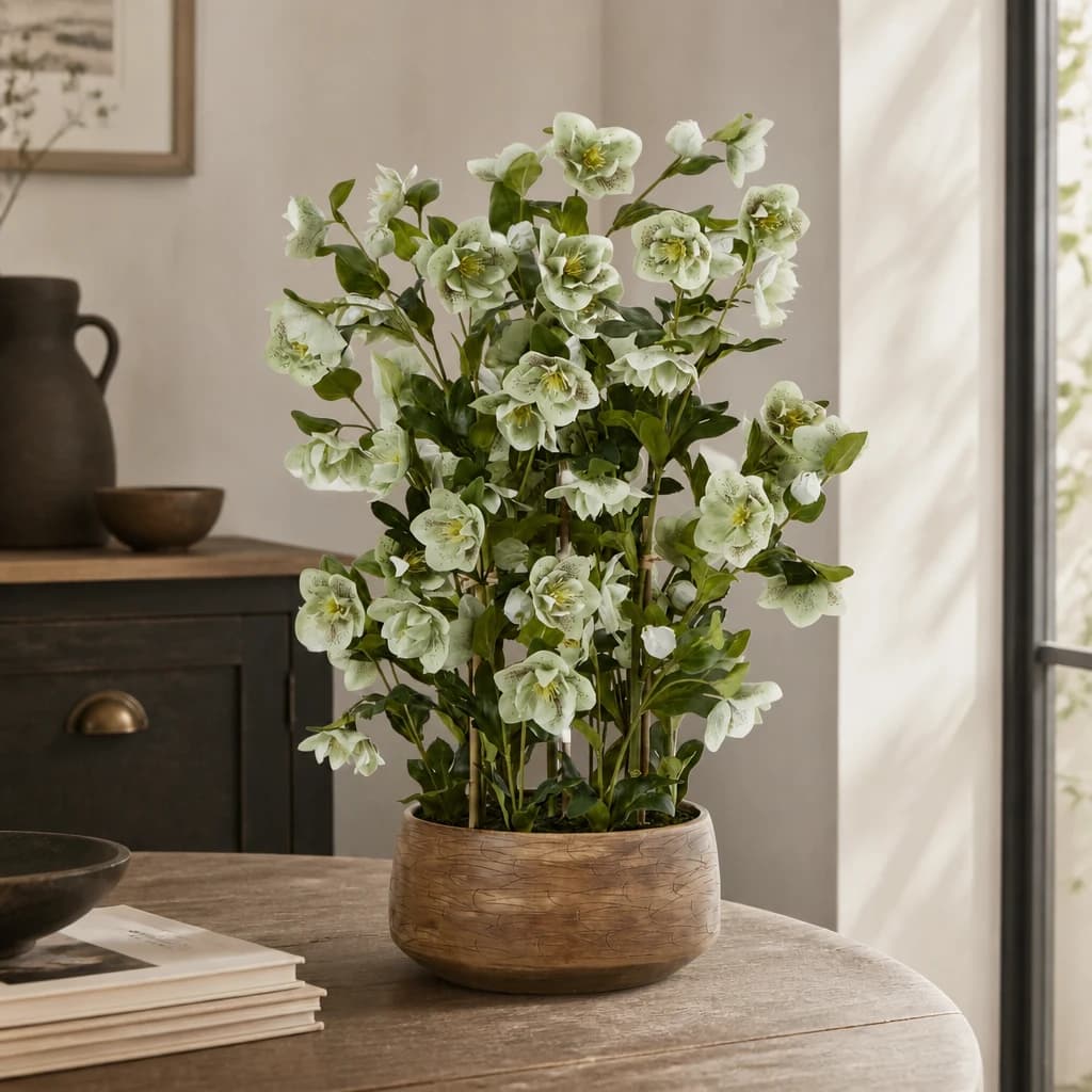 Large Green Hellebore in Taupe Pot - Artificial plants & flowers, photo 1 of 5