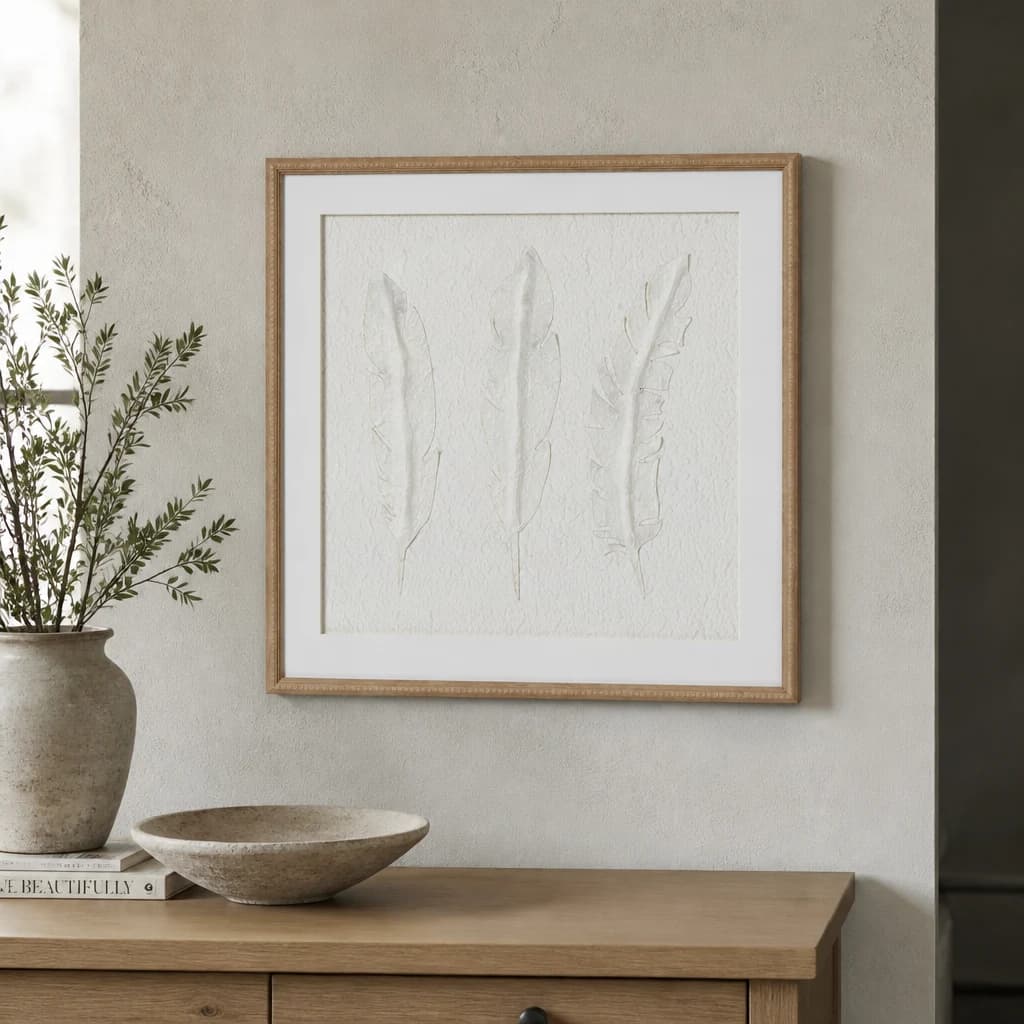 Solli White Feathers Art Mounted In Beaded Frame - Wall art & frames, photo 1 of 6