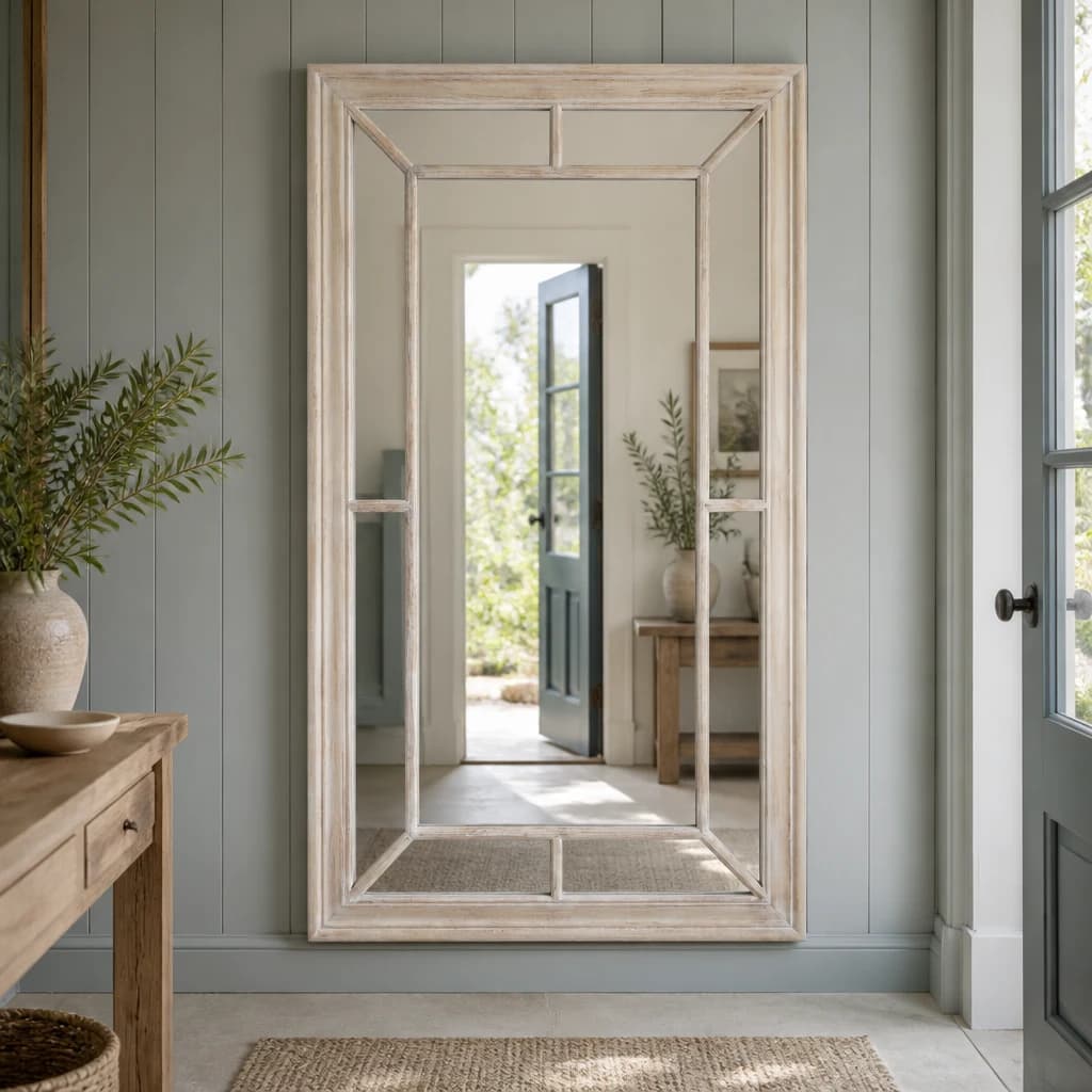 Washed Wood Framed Window Mirror - Mirrors, photo 1 of 4