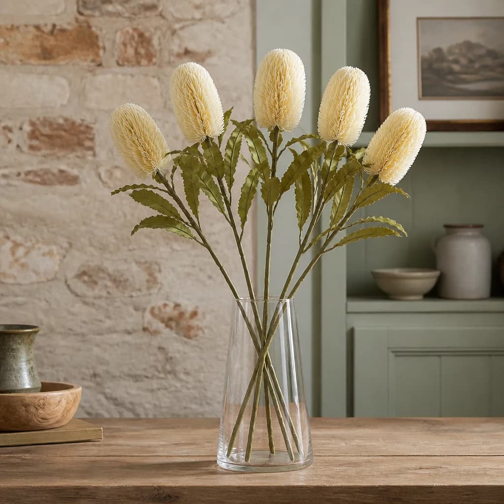 Large Cream Banksia Serrata Stem — Pack of 5 - Artificial plants & flowers, photo 1 of 5