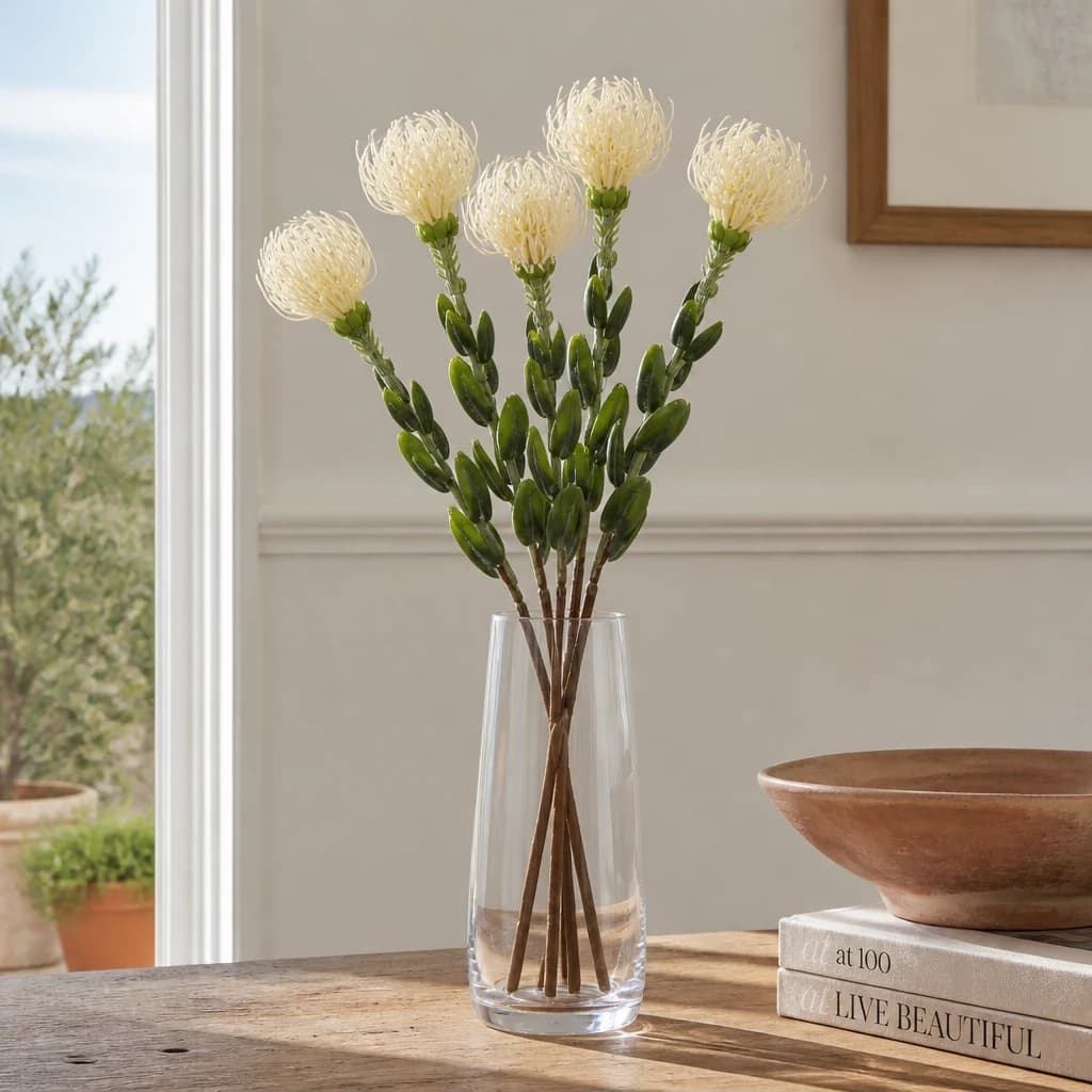 Cream Pincushion Protea Spray — Pack of 5 - Artificial plants & flowers, photo 1 of 5
