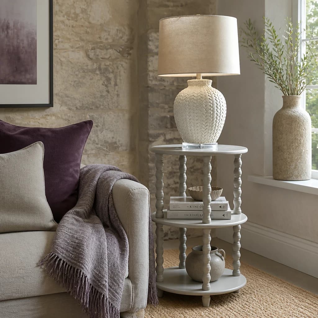 Twill Weave Ceramic Table Lamp With Linen Shade - Table lamps, photo 1 of 5
