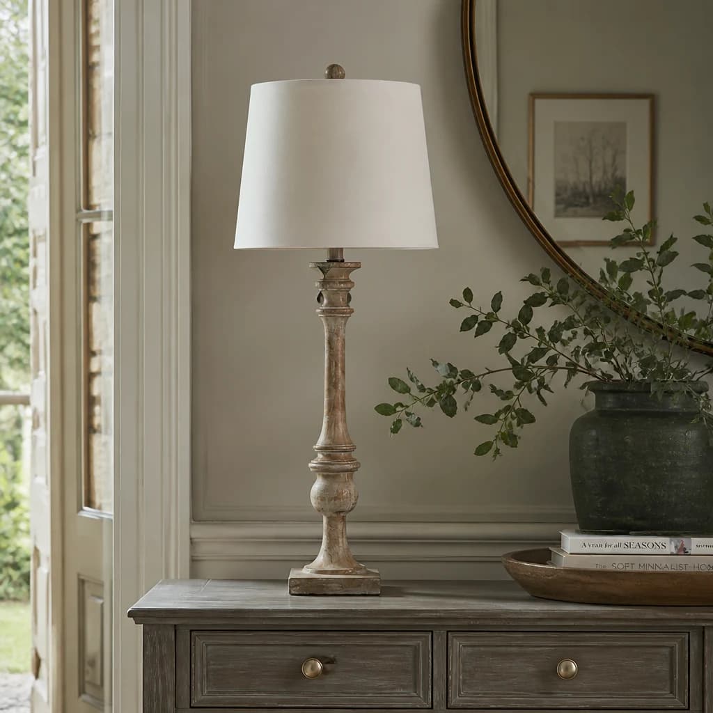 Pallido Candlestick Table Lamp With Linen Shade - Table lamps, photo 1 of 5