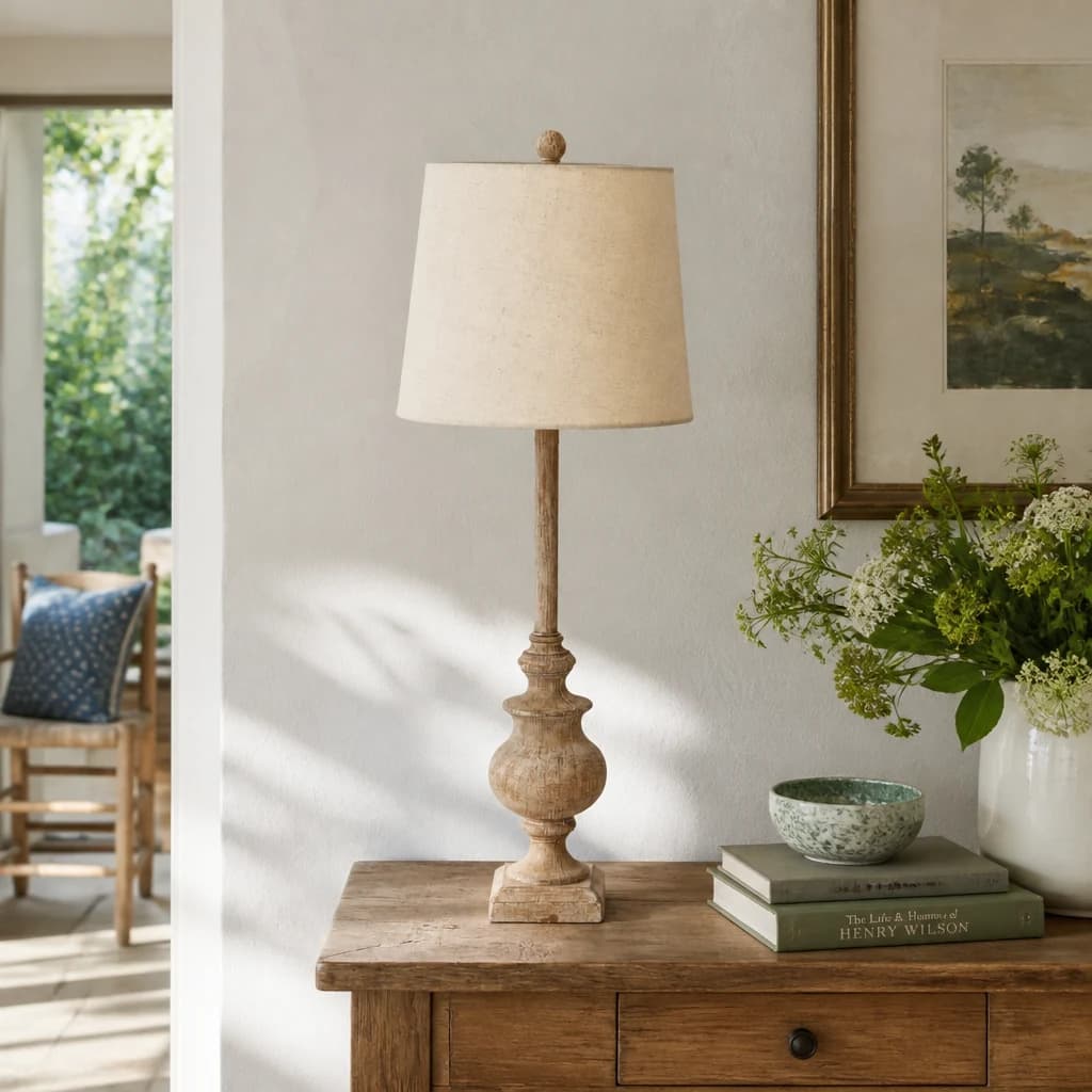 Chiaro Candlestick Table Lamp With Linen Shade - Table lamps, photo 1 of 4