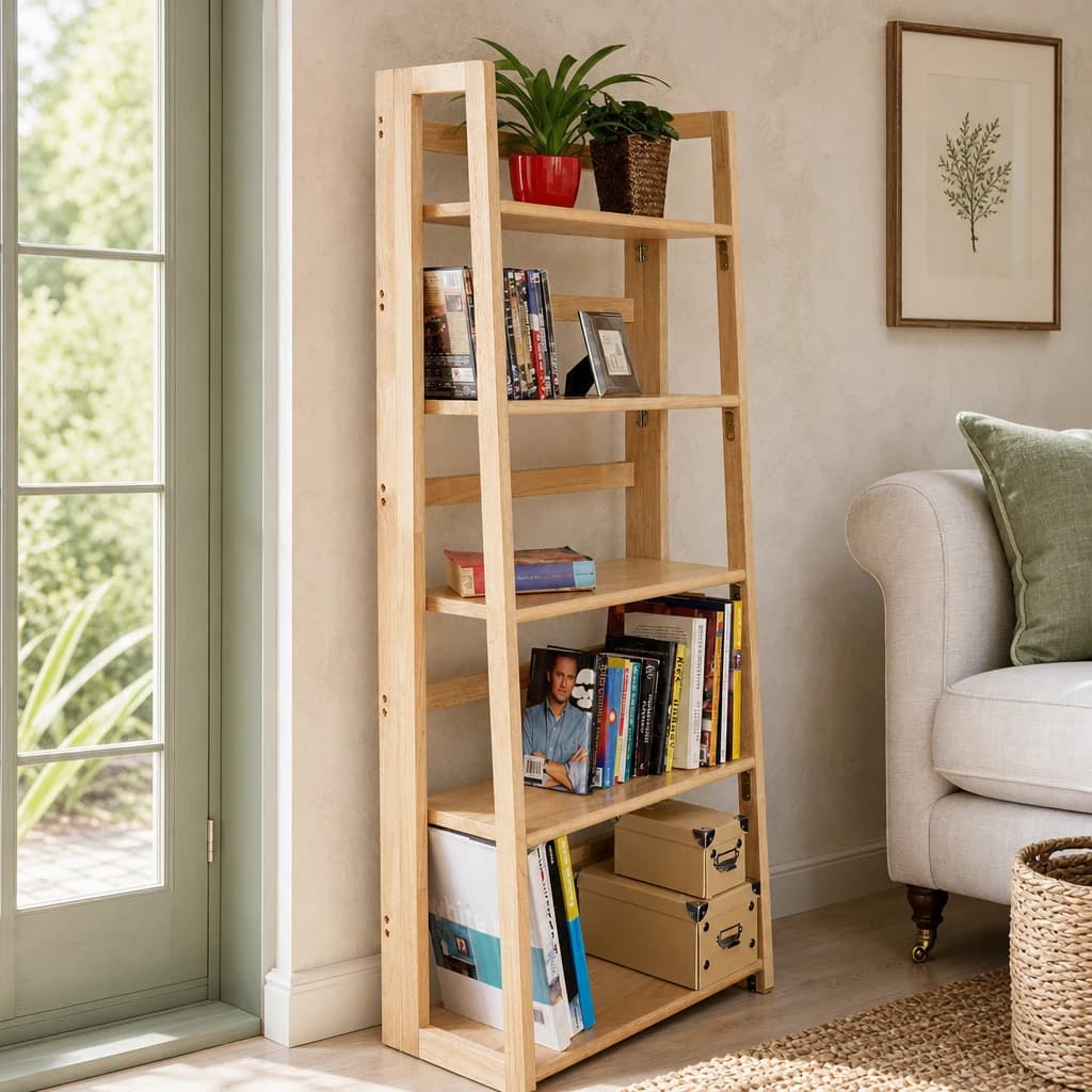 Heva 5 Tier Tropical Hevea Wood Folding Shelf Unit