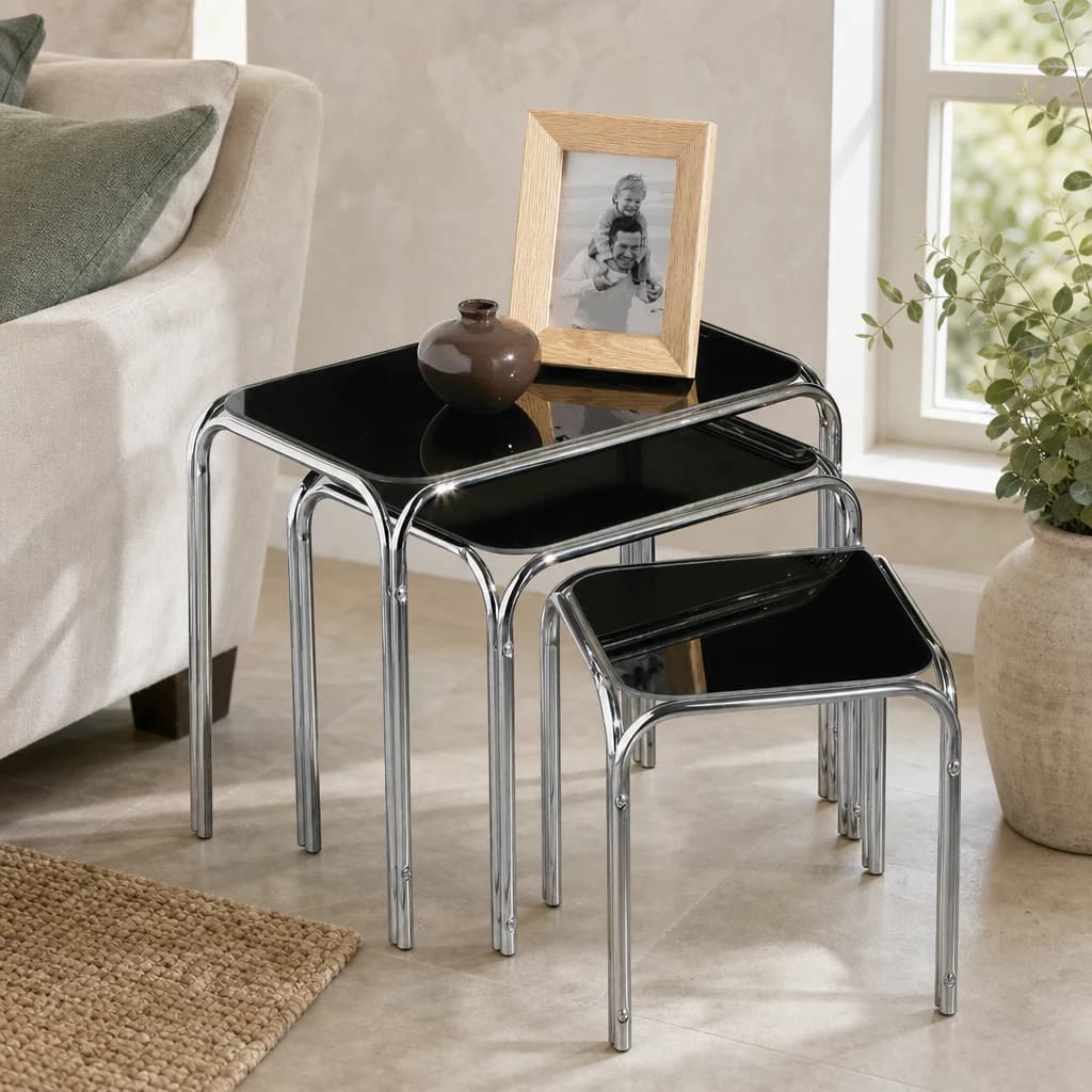 Jordan Set Of Three Black Glass Nest Of Tables - Tables, photo 1 of 3