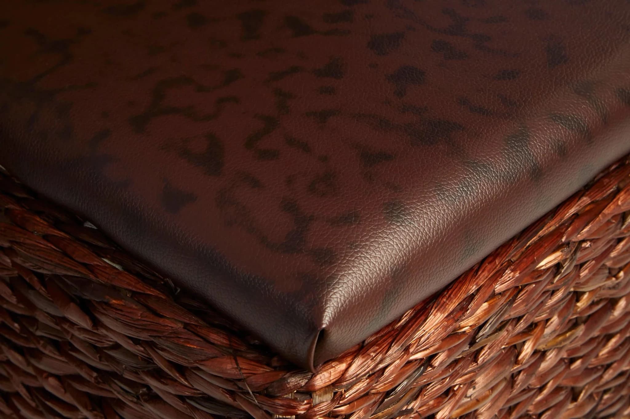Cattail Woven Rattan and Faux Leather Set of 2 Storage Ottomans - Bookcases & shelving, photo 4 of 4