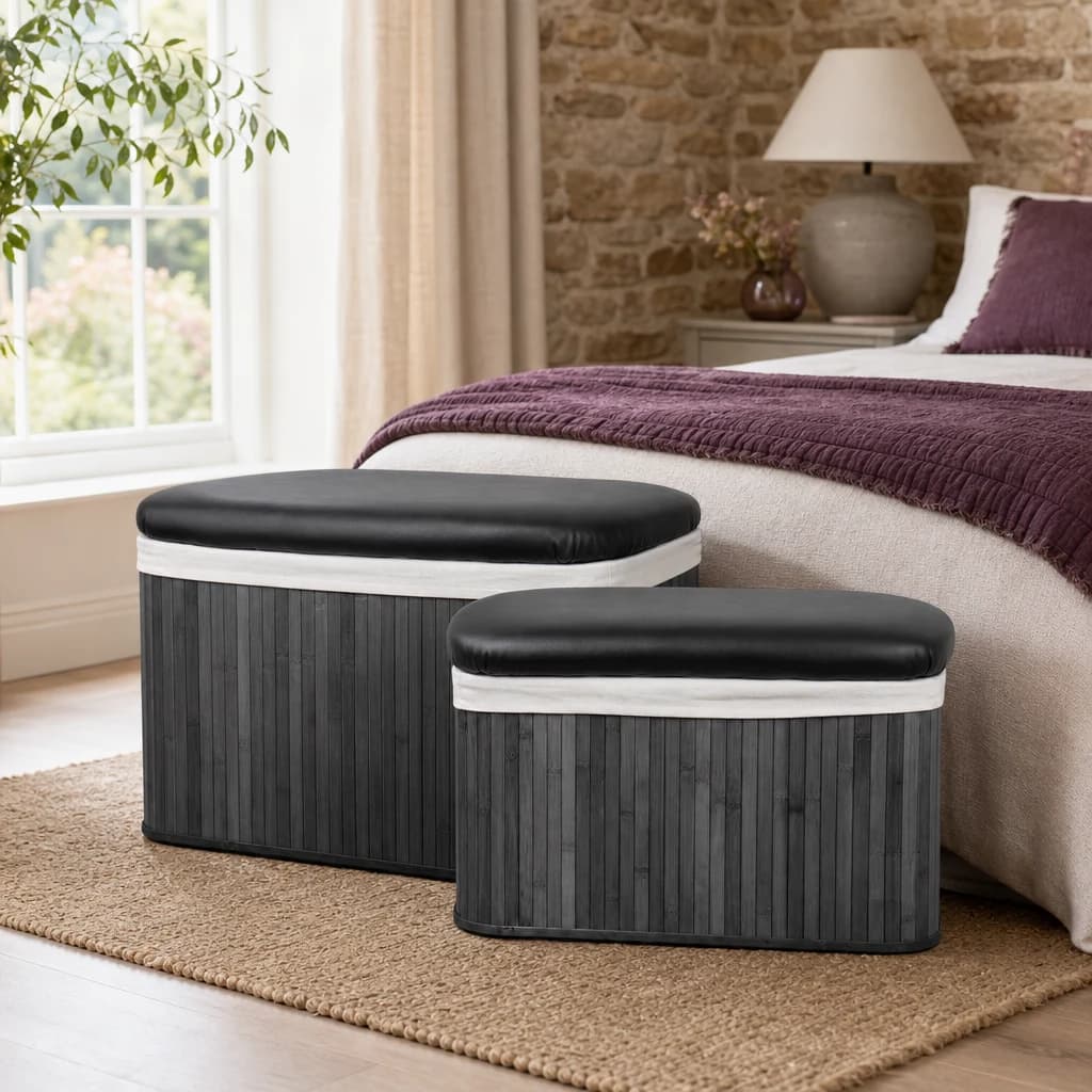 Bambi Black Set of 2 Bamboo Storage Ottoman - Bookcases & shelving, photo 1 of 3