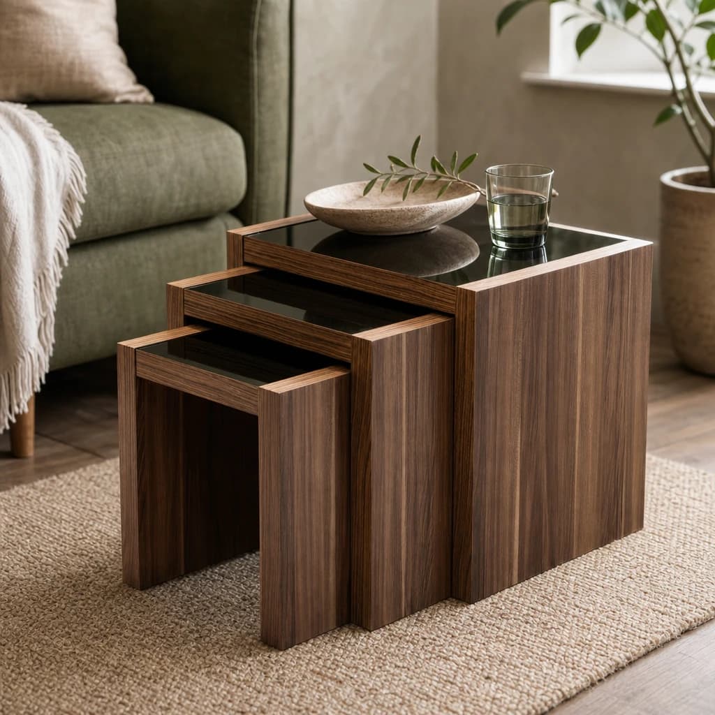 Fargo Walnut Veneer Nest Of 3 Tables - Tables, photo 1 of 2