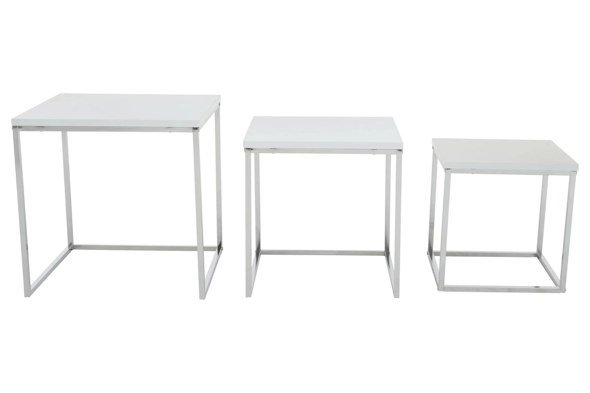 Fulton Matte White Nest Of 3 Tables With Chrome Frame - Tables, photo 2 of 6