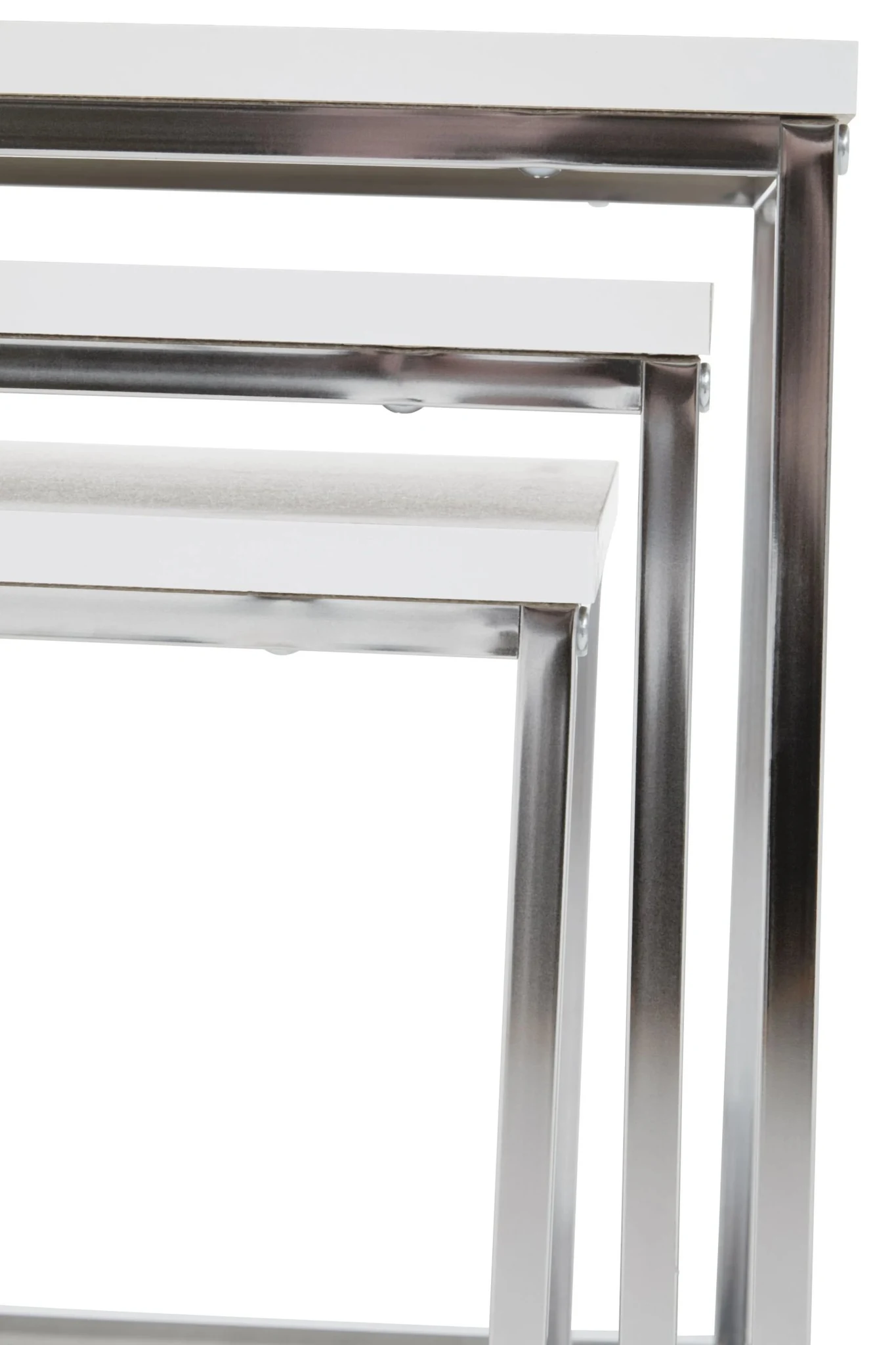 Fulton Matte White Nest Of 3 Tables With Chrome Frame - Tables, photo 4 of 6