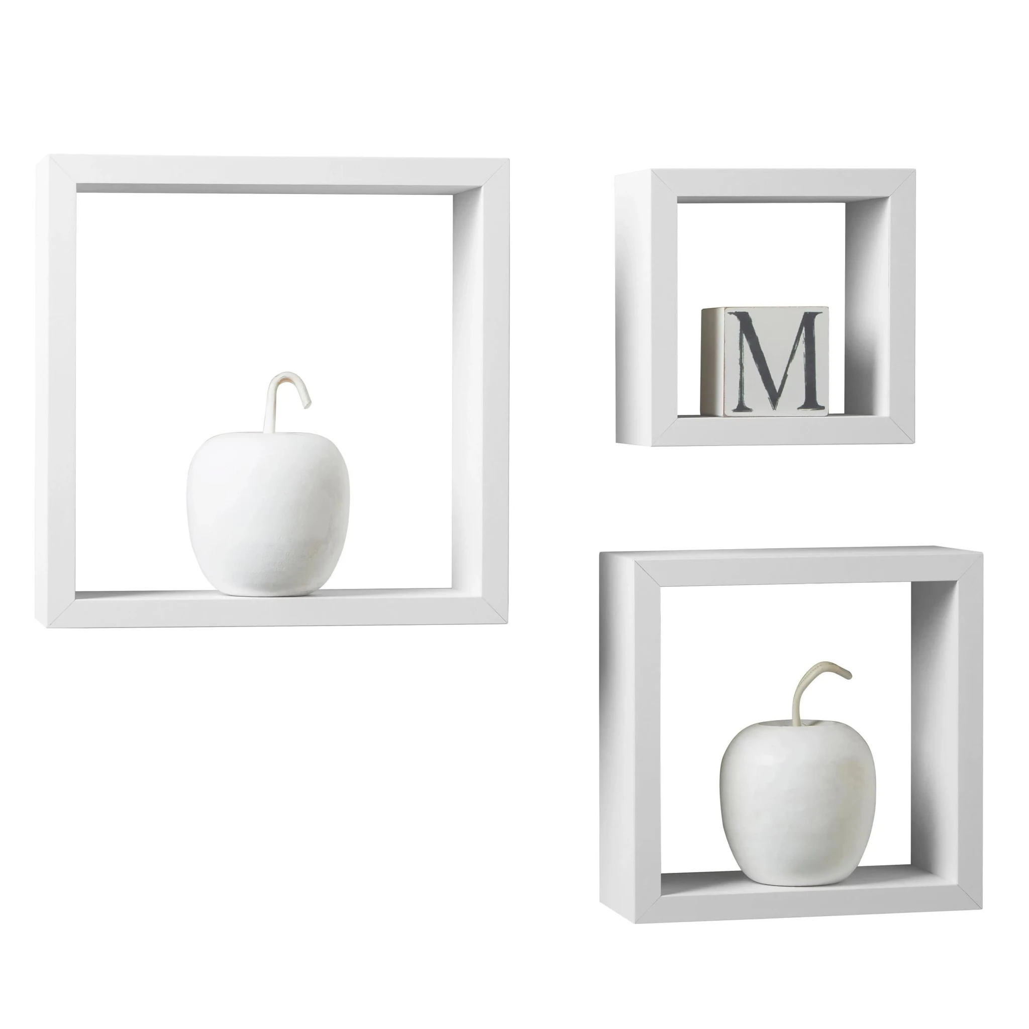 Kayli Set Of Three White Mdf And Pvc Coating Wall Cubes - Bookcases & shelving, photo 3 of 3