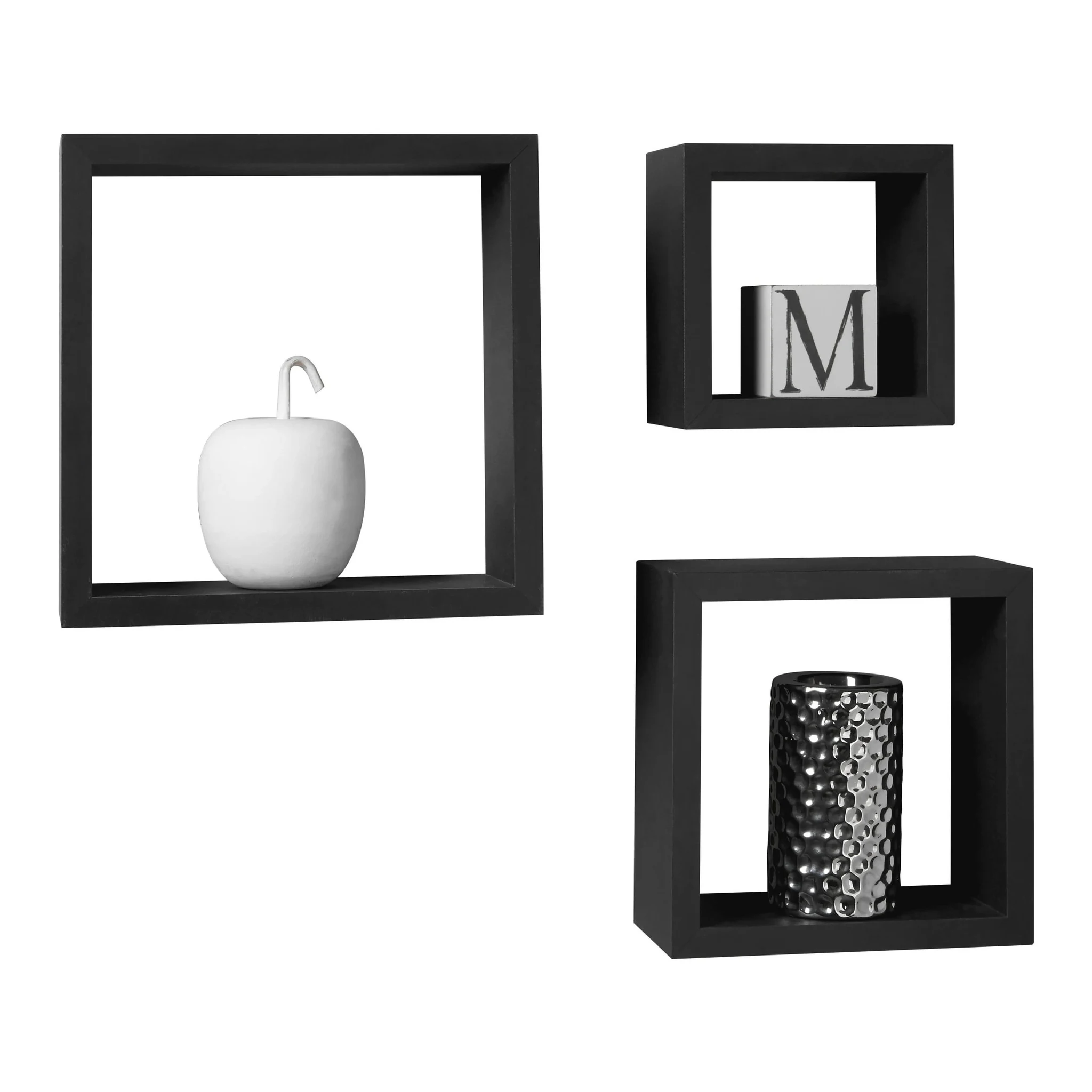 Kayli Set Of Three Black Wall Cubes - Bookcases & shelving, photo 2 of 2