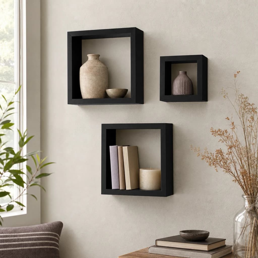 Kayli Set Of Three Black Wall Cubes - Bookcases & shelving, photo 1 of 2