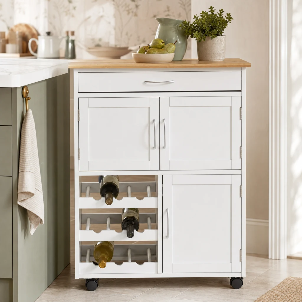 Harlow White and Bamboo Top Kitchen Trolley - Furniture, photo 1 of 8