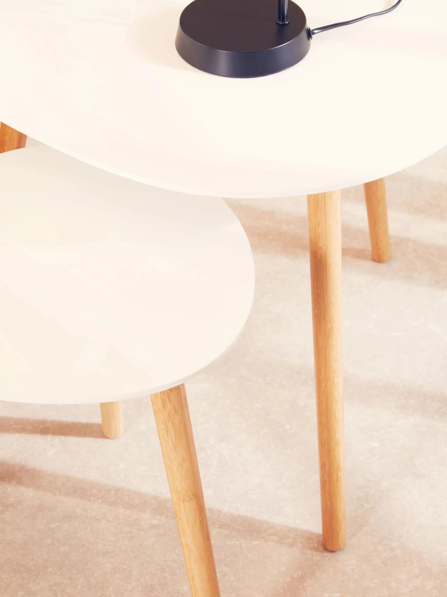 Nostra White Gloss Set Of 2 Side Tables with Bamboo Legs - Tables, photo 2 of 3