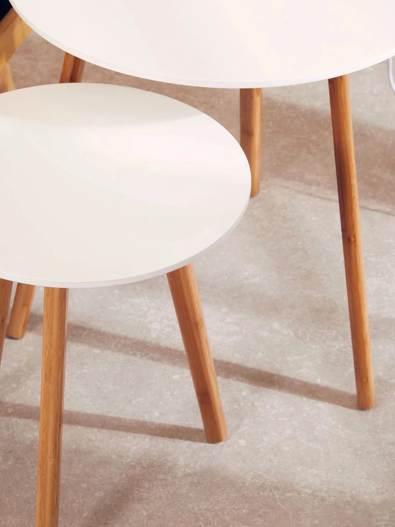 Nostra White Gloss and Bamboo Set Of 2 Round Side Tables - Tables, photo 2 of 3