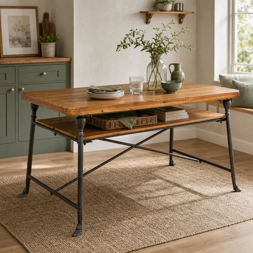 Foundry Fir Wood Dining Table with Shelf - Bookcases & shelving, photo 1 of 2
