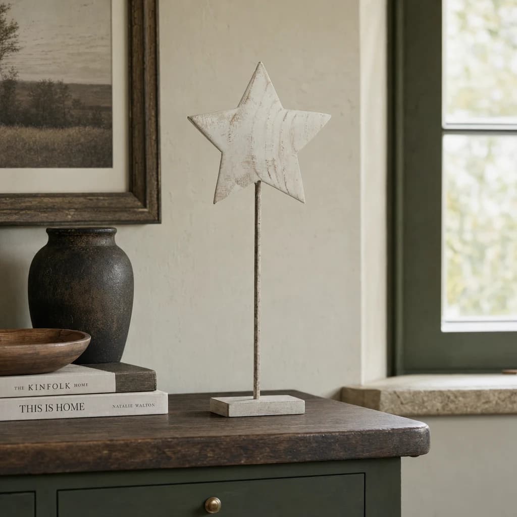 Whitewashed Rustic Star On Stand - Decorative, photo 1 of 5