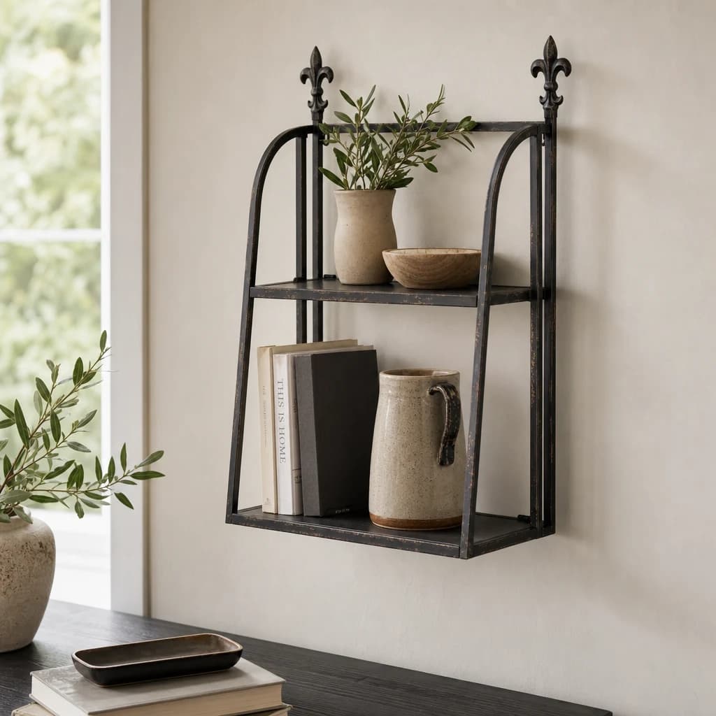 2 Tier Black Metal Wall Mountable Shelf Unit - Bookcases & shelving, photo 1 of 2
