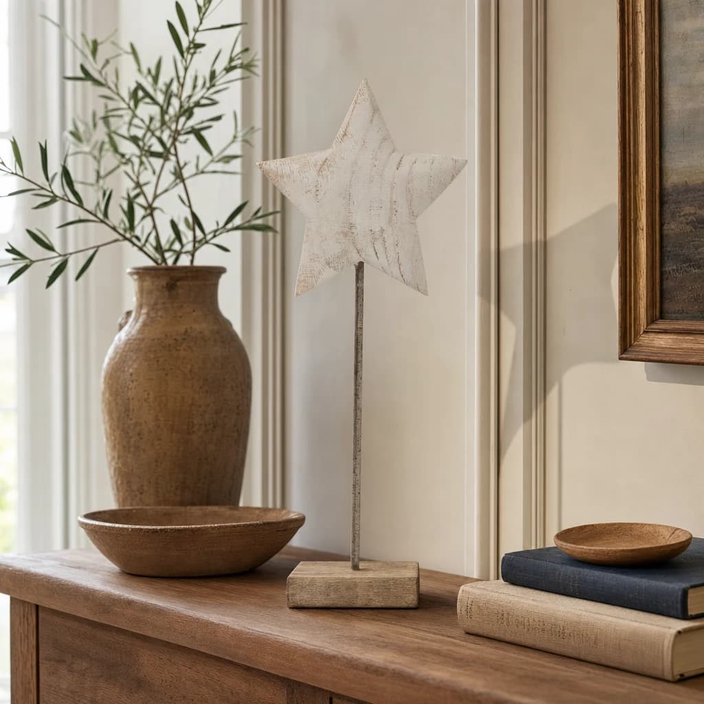 Large Whitewashed Rustic Star On Stand - Vases, photo 1 of 4
