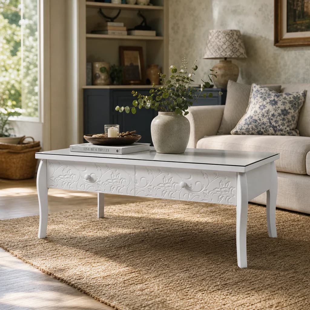 Chamonix White Coffee Table with Drawers - Tables, photo 1 of 2