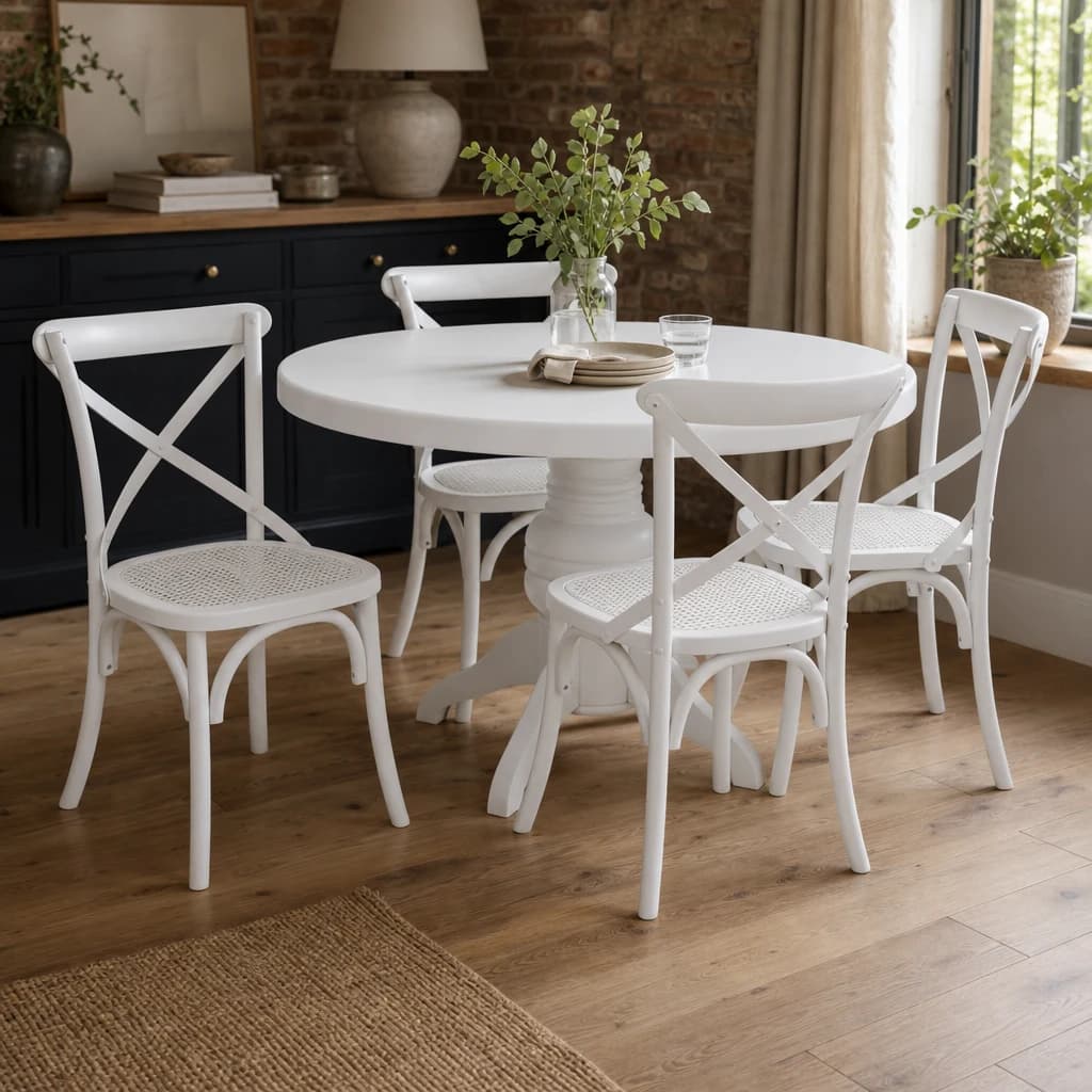 Vermont White Wash Round Dining Table with 4 Chairs Set - Seating, photo 1 of 2