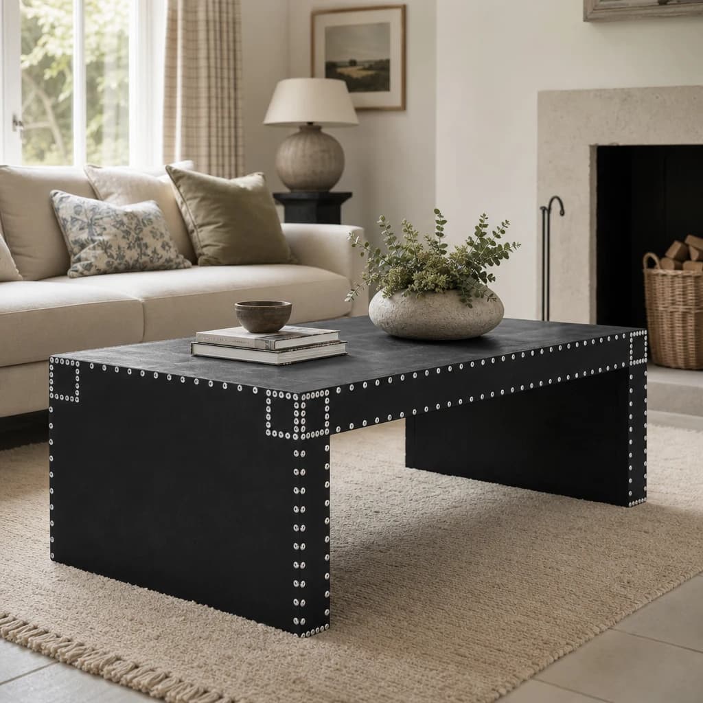 Sloane Black Leather Effect with Studs Coffee Table - Tables, photo 1 of 5