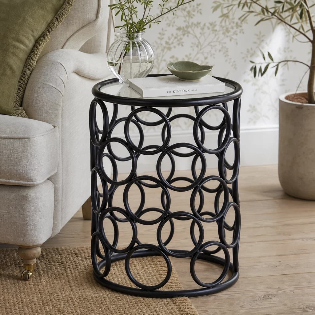 Antalya Black Round Side Table with Glass Top - Tables, photo 1 of 6