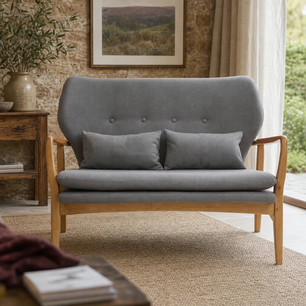 Stockholm 2 Seat Grey Sofa With Birchwood Frame - Seating, photo 1 of 5