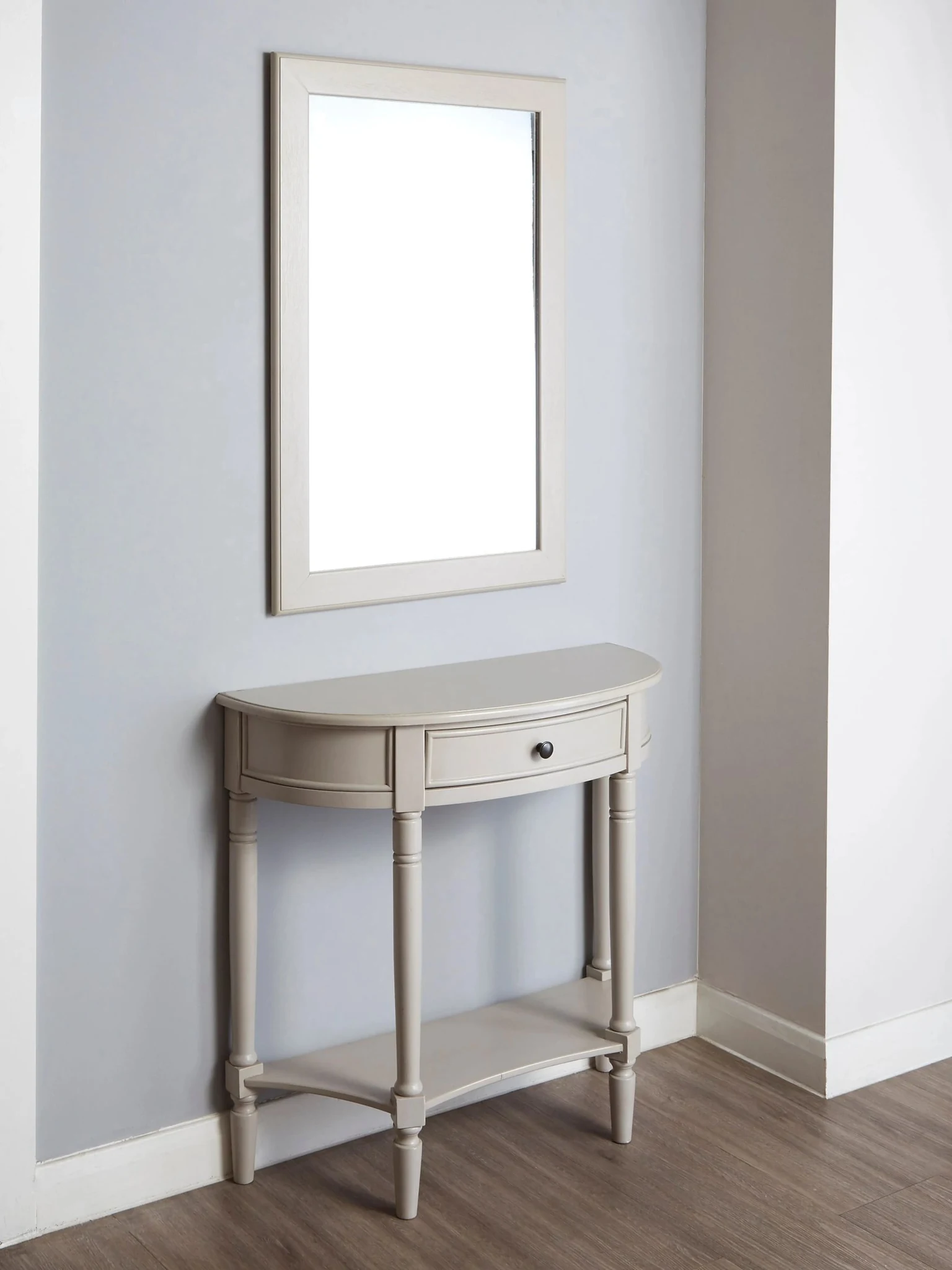 Heritage Grey Putty Half Moon One Drawer Wooden Console Table - Tables, photo 2 of 8